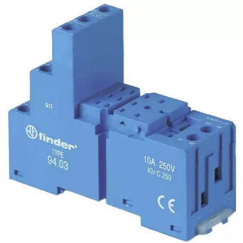Finder 94.03 Blue Screw Terminal Socket for 55.33/55.34 and 85 Series Relays, 11-Pin, DIN Rail/Panel Mount, 10 A, 250 V AC