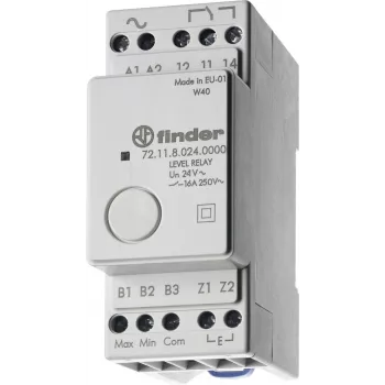 Finder 72.11.9.024.0000 Level Control Relay, 24V AC/DC, Fixed 150 kΩ Sensitivity, 1 CO 10A, DIN Rail