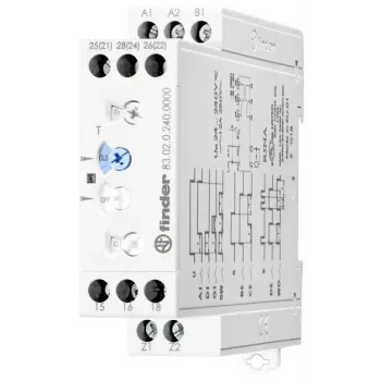 Finder 83.02.0.240.0003 Multifunction Time Relay, 8 Functions, 24-240V AC/DC, 2 Changeover Contacts, 0.05s-10 Days