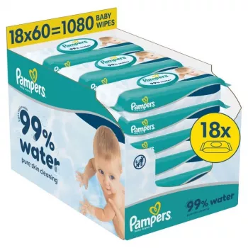Pampers Aqua Baby Wet Wipes, 18 Packs of 60, 1080 Count, 99% Pure Water, Unscented