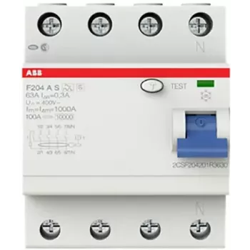 ABB F204AS-63/0.3 Residual Current Circuit Breaker 4P 63A 300mA Type A 2CSF204201R3630