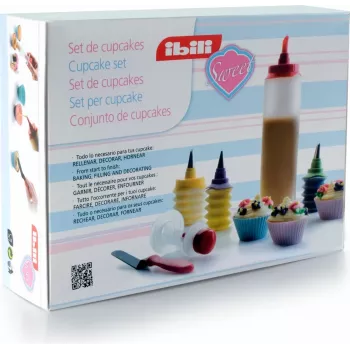 IBILI Cupcake Decorating Set 12-Piece with Stainless Steel Nozzles and Disposable Piping Bags