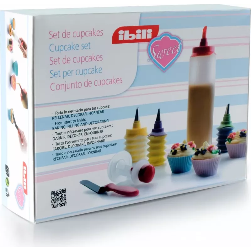 IBILI Cupcake Decorating Set 12-Piece with Stainless Steel Nozzles and Disposable Piping Bags
