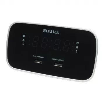 AIWA CRU-19RD Red Radio Alarm Clock with FM/AM Tuner, Dual Alarm, Snooze, Sleep Timer, LED Display, Battery Backup