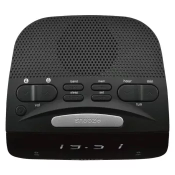 AIWA CR-15 Digital FM Clock Radio with Dual Alarm, LED Display, Sleep Timer - Black