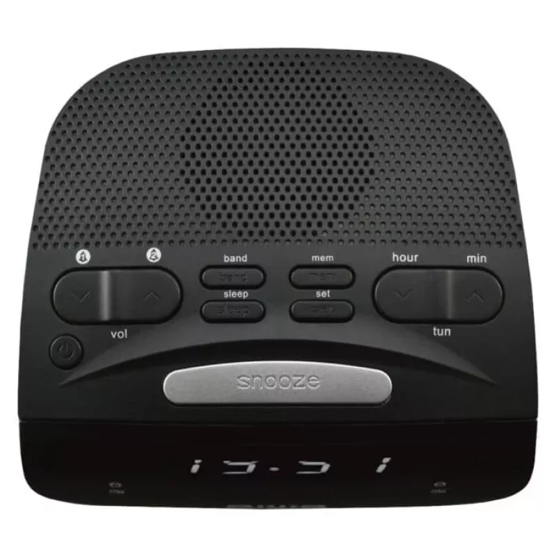 AIWA CR-15 Digital FM Clock Radio with Dual Alarm, LED Display, Sleep Timer - Black
