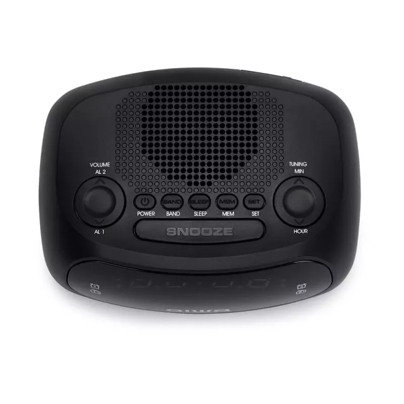 AIWA CR-09J FM Clock Radio with Dual Alarm, LED Display, Black