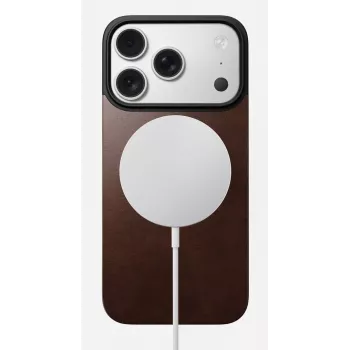 NOMAD Magnetic Leather Back for iPhone 17 Pro MagSafe Compatible Horween Leather Rustic Brown