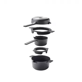 Brabantia All-in-One 5-Piece Stainless Steel Cookware Set with Glass Lids, Induction Safe, Silver