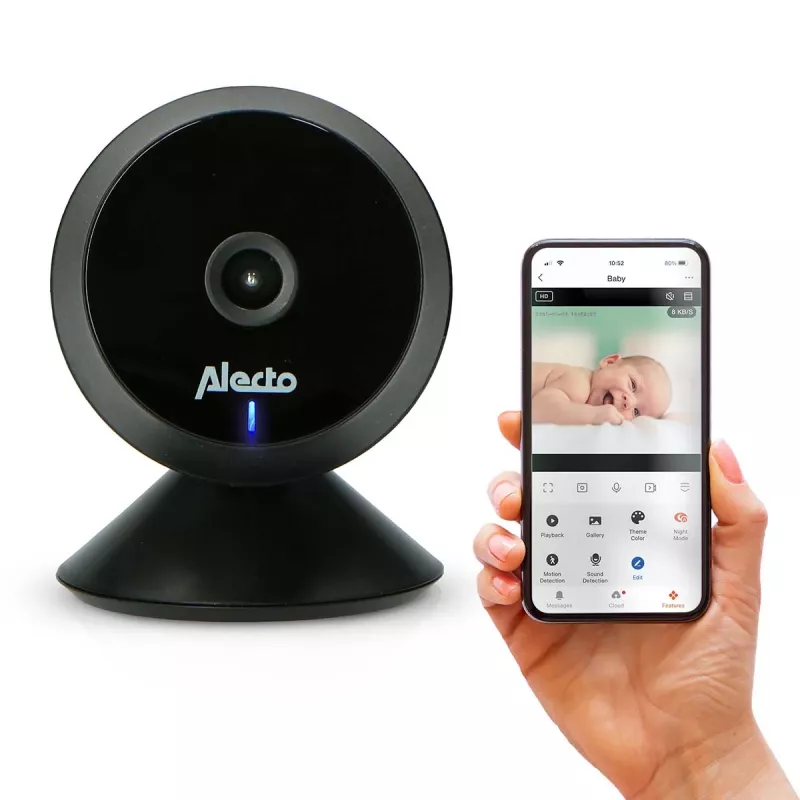 Alecto SMARTBABY5BK Digital Video Baby Monitor, 2.4 GHz FHSS, 2.4 inch Colour LCD, Night Vision, Two-Way Talk, Temperature Sensor, Lullabies, VOX, Black