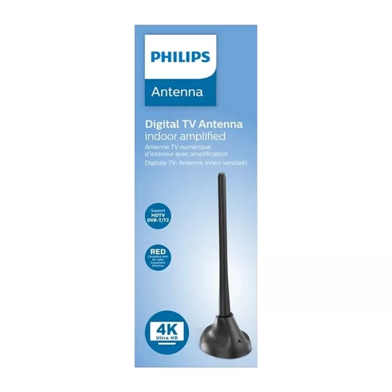 PHILIPS SDV5100/12 Indoor TV Antenna with 18 dB Amplification, UHF/VHF/FM, Black
