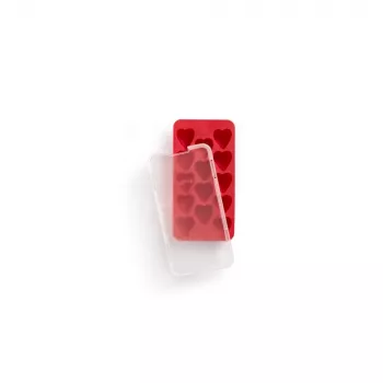 LEKUE Heart Ice Cube Tray with Lid, Red, 18 Cavities, Platinum Silicone