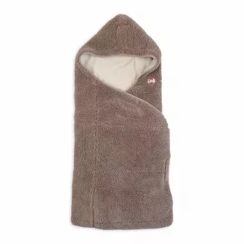 Lodger Wrapper Teddy Baby Wrap Blanket, Buffalo Plaid, 100x100 cm, Fleece, Velcro, Hood with Ears