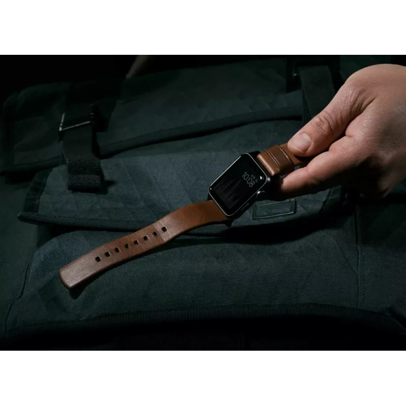 NOMAD Modern Band - Horween Leather Strap for Apple Watch 46mm/49mm (Rustic Brown, Black Hardware)