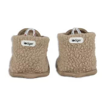 Lodger Teddy Baby Slippers, Beige, 12-18 Months, Anti-Slip Sole, Soft Fleece