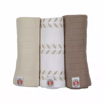 Lodger Swadler Solid Matcha Cotton Swaddle, Birch, 70x70 cm, 3-Pack