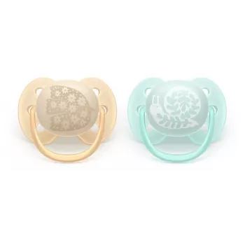 Philips Avent Ultra Soft DECO Pacifier 0-6 Months, 2-Pack, Silicone, BPA-Free, with Sterilizer Case
