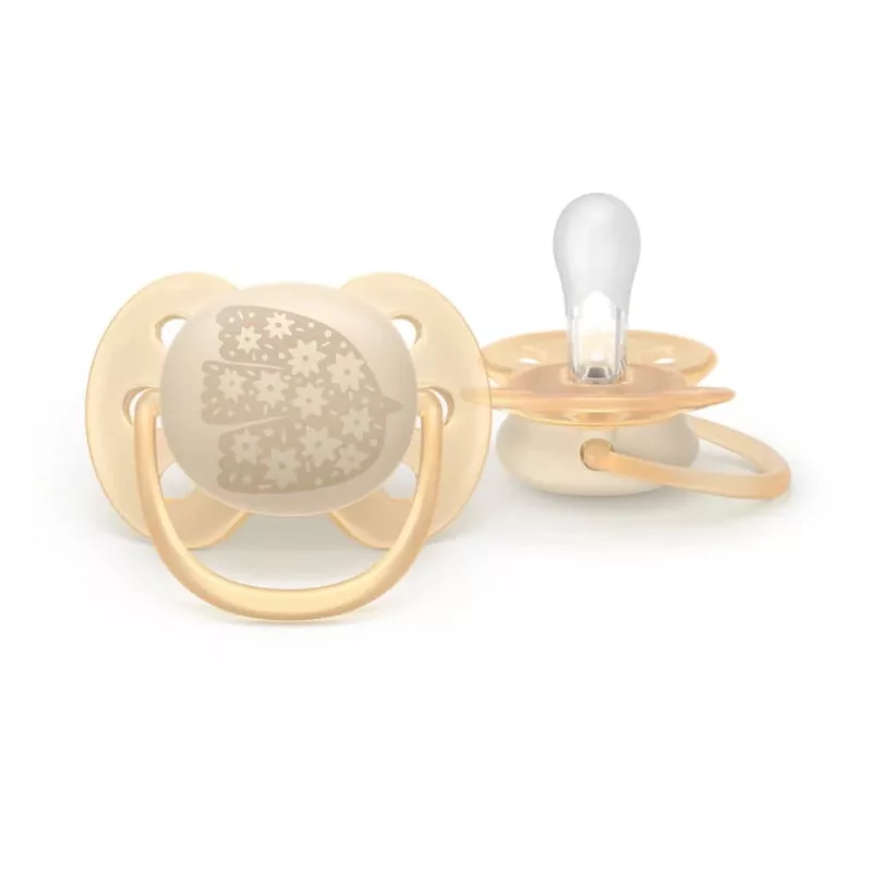 Philips Avent Ultra Soft DECO Pacifier 0-6 Months, 2-Pack, Silicone, BPA-Free, with Sterilizer Case