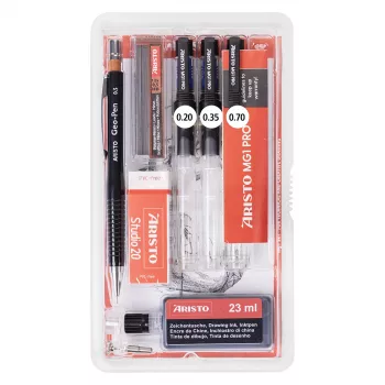 ARISTO mg1 pro Studio Technical Drawing Pen Set, 3 Pens 0.20 / 0.35 / 0.70 mm, 8 Pieces (AR64151)