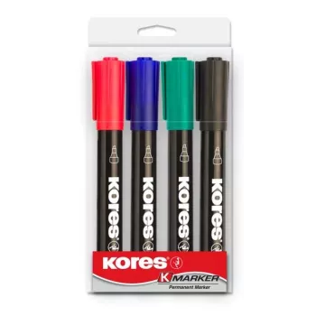 Kores K MARKER Permanent Marker, Chisel Tip, 3-5 mm, Assorted Colours, 4-Piece Set M20945