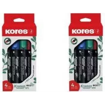 Kores ECO XP1 Permanent Markers, Round Tip, 3 mm, Assorted Colours, 4-Piece Set M20764