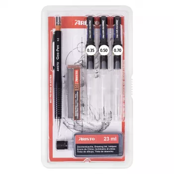 ARISTO mg1 pro College Technical Drawing Pen Set, 3 Pens 0.35 / 0.50 / 0.70 mm, 6 Pieces (AR64311)