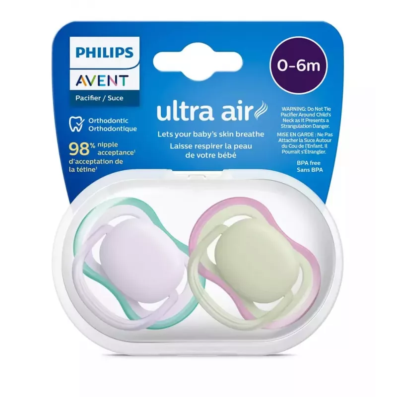 Philips Avent Ultra Air Pacifier 0-6 Months, 2-Pack, Girls Pink/Purple, SCF085/24