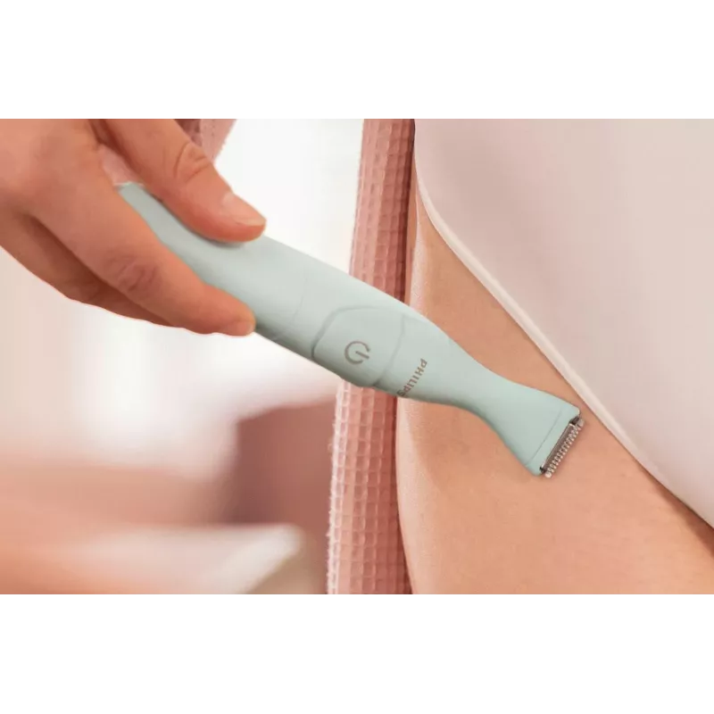 PHILIPS Essential Bikini Trimmer BRT398/15, Safe Trimming for Sensitive Areas, Wet & Dry, 3 Length Settings, Battery Operated, White with Pink Accents