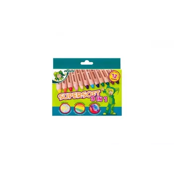 JOLLY Supersoft 3 in 1 Coloured Pencils, Assorted Colours, 12 Pieces (5956-0002)