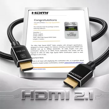 LogiLink HDMI Cable A/M to A/M 8K/60Hz 48Gbps Metal Nylon Certified Black 2m