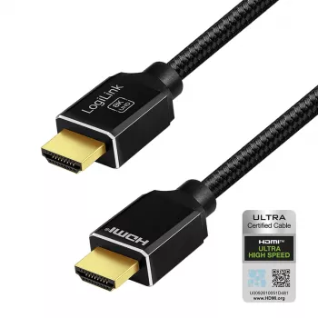 LogiLink HDMI Cable 8K/60 Hz 48 Gbps Metal Nylon Certified Black 1 m
