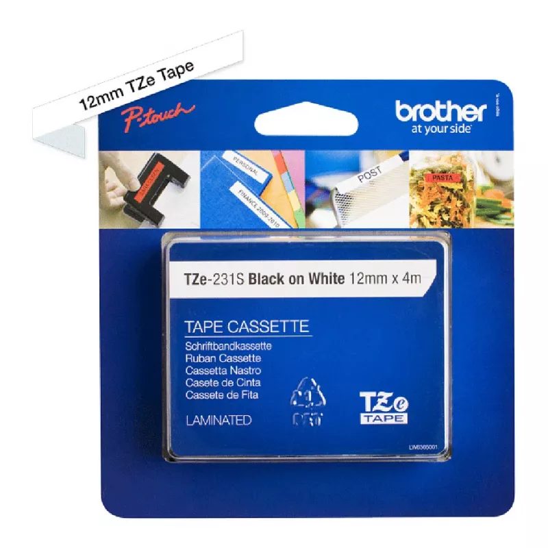 Brother TZe-231S 12mm Black on White Laminated Label Tape (4m)