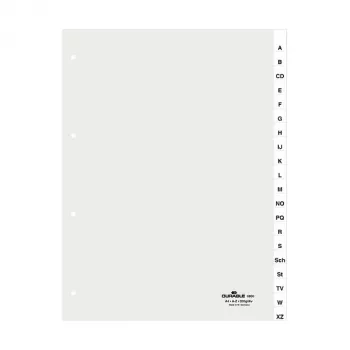 DURABLE A4 20-Part A-Z Index Dividers, Welded Tabs, 4-Hole Punch, 80mm Spacing, with Cover Sheet 680019