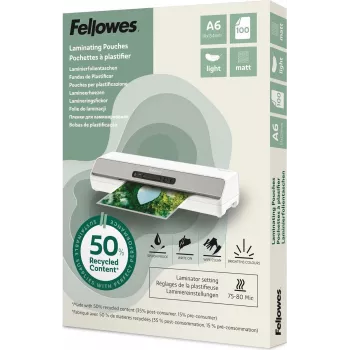 Fellowes A6 Matte Laminating Pouches 80 micron, 50% Recycled, 100 Pack 100143438