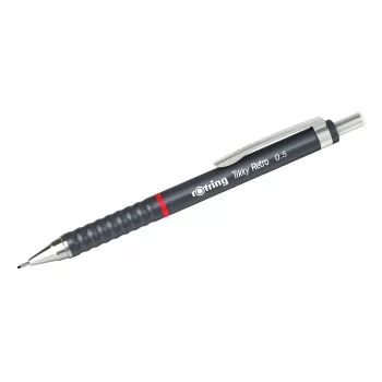 rotring Tikky Retro Mechanical Pencil 0.5 mm Grey Chrome-Plated Fixed Guide Pipe Rubber Wavy Grip 2202567