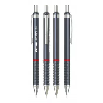 rotring Tikky Retro Mechanical Pencil 0.5 mm Grey Chrome-Plated Fixed Guide Pipe Rubber Wavy Grip 2202567