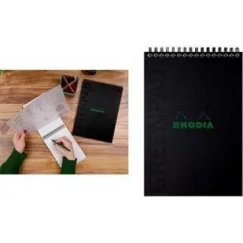 RHODIA GREENPAD Spiral Notebook A5+ Lined Black 160x210mm 90gsm 80 Sheets 119929C