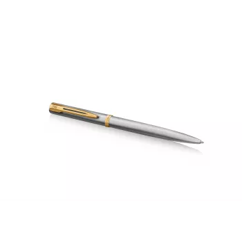 Waterman Impression Stainless Steel Gold Trim Ballpoint Pen Medium Blue Gift Box 2225495