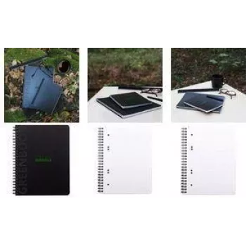 RHODIA GREENBOOK College Block, DIN A5+, Lined, Black Recycled Cover, 80 Sheets, 4-Hole Punched, Micro-Perforated 119915C