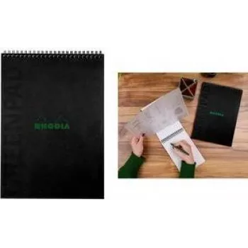 RHODIA GreenPad Spiral Notebook A4+ Lined Black 90gsm 80 Sheets 119927C