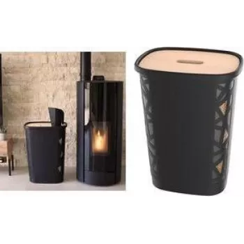 EDA Pellets Storage Box, 70 Litre, Black Plastic with Wooden Lid, 45 kg Capacity 010482 NO SX4