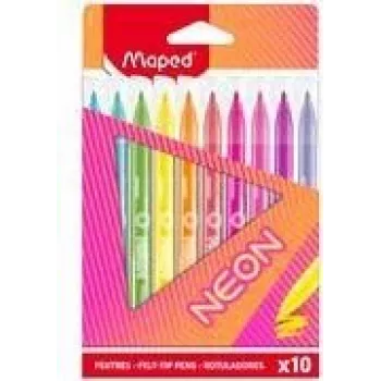 Maped Neon Felt-Tip Pens, 10-Pack, 2.8 mm Round Tip, Cardboard Case 845419