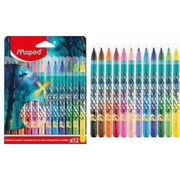 Maped DRAGON Felt-Tip Pens, 12 Assorted Colours, 2.8 mm Round Tip, Cardboard Case 845434