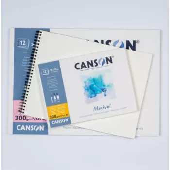 CANSON Montval A4 Watercolour Block, 300 gsm, 12 Sheets, Fine Grain, Glued on Short Side C518408000