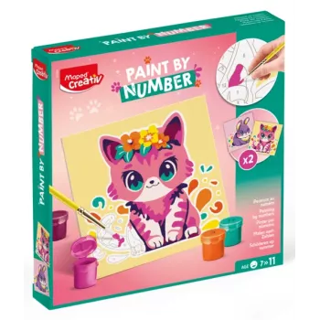 Maped Creativ Paint by Numbers Kit Cat & Rabbit - 2 Pre-printed Boards, Acrylic Paints, Brush, Ages 7+ 907083