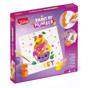 Maped Creativ Paint by Numbers Kit Kawaii Food Sweet - 2 Pre-printed Canvases, 10 Acrylic Paints, Brush, Ages 7+ 907088