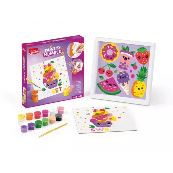Maped Creativ Paint by Numbers Kit Kawaii Food Sweet - 2 Pre-printed Canvases, 10 Acrylic Paints, Brush, Ages 7+ 907088