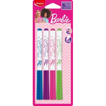 Maped Barbie Whiteboard Markers, 4-Pack, 1.5 mm Round Tip, Odorless Dry-Erase, Assorted Colours 741301