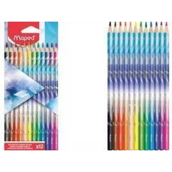 Maped ARCTIC Triangular Coloured Pencils, 12 Assorted Colours, Soft Break-Resistant Lead, Cardboard Case 831734