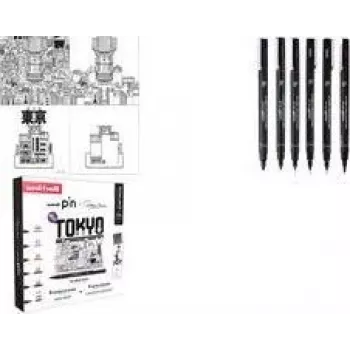 uni-ball Fineliner PIN TOKYO, 6-Piece Creative Set, Water-Resistant Pigmented Ink, Metal-Sleeved Tips (CF PIN/6 001)